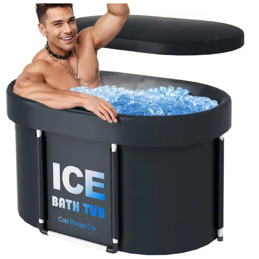 Ovale IJsbad Tub met Deksel – 450L Draagbaar Koudwaterbad voor Herstel