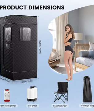 Volledige Lichaam Stoomsauna voor Thuis – 1000W Eenpersoons Sauna Set met Afstandsbediening