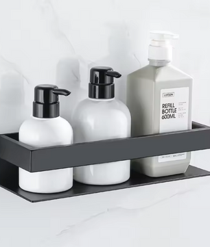Wandgemonteerde Badkamerplank van Aluminium met RVS Stang – Mat Zwart