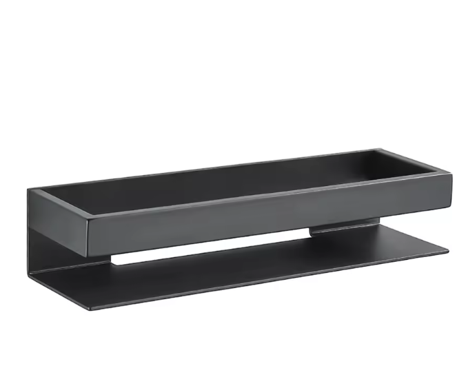 Wandgemonteerde Badkamerplank van Aluminium met RVS Stang – Mat Zwart