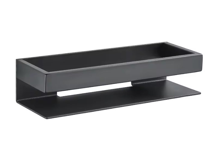 Wandgemonteerde Badkamerplank van Aluminium met RVS Stang – Mat Zwart