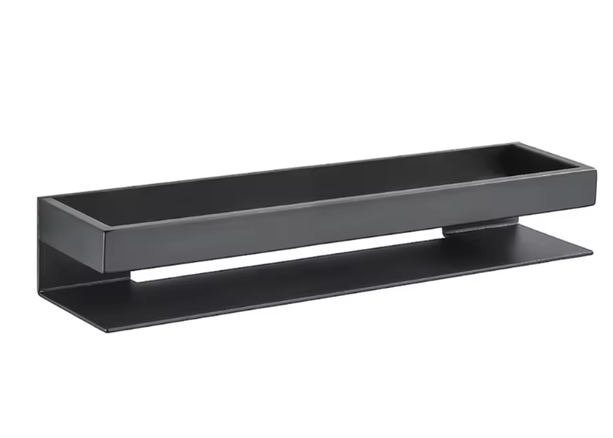 Wandgemonteerde Badkamerplank van Aluminium met RVS Stang – Mat Zwart