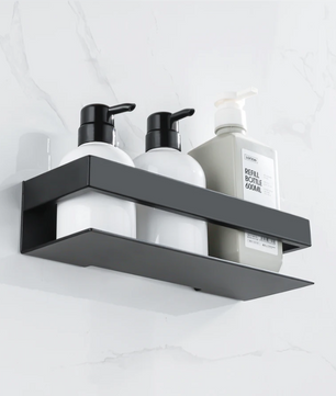 Wandgemonteerde Badkamerplank van Aluminium met RVS Stang – Mat Zwart