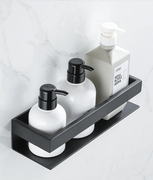 Wandgemonteerde Badkamerplank van Aluminium met RVS Stang – Mat Zwart