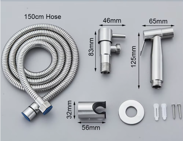 Wandgemonteerde Bidet Sprayer met Koudwaterkraan – RVS 304, Hygiënisch en Duurzaam