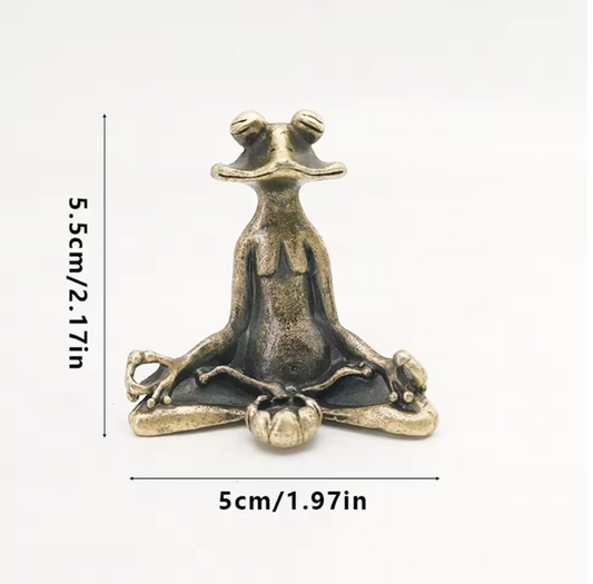 Vintage Mediterende Kikker Beeld van Messing – Zen Decoratie en Wierookhouder