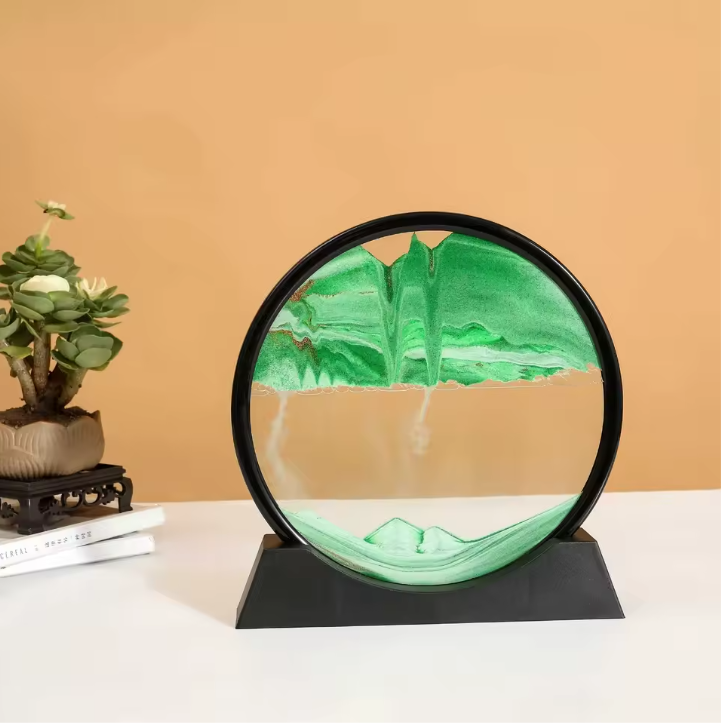 3D Bewegend Zandkunst Schilderij – Ronde Glazen Sandscape Decoratie