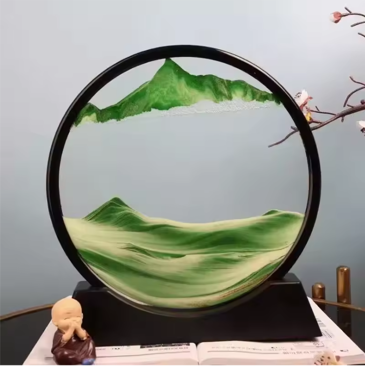 3D Bewegend Zandkunst Schilderij – Ronde Glazen Sandscape Decoratie