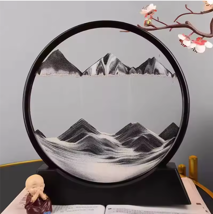 3D Bewegend Zandkunst Schilderij – Ronde Glazen Sandscape Decoratie