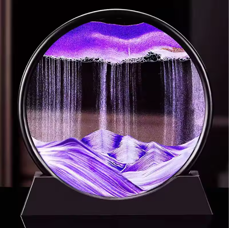 3D Bewegend Zandkunst Schilderij – Ronde Glazen Sandscape Decoratie