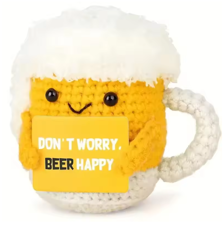 Gehaakte Koffiepop met Kaart – Humoristisch Emotioneel Support Bureau Ornament