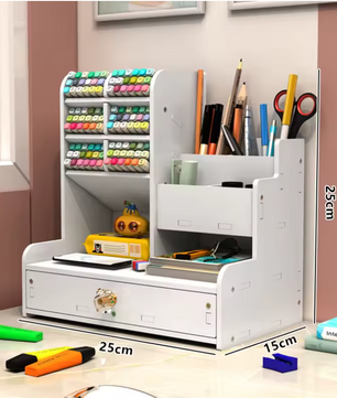 Houten Bureau Organizer met Pennenhouder – Praktische Opbergoplossing voor Thuis en Kantoor