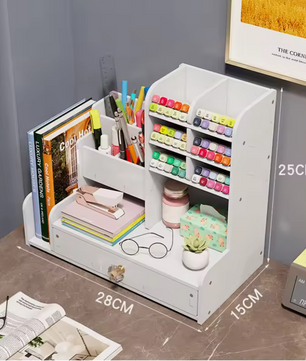 Houten Bureau Organizer met Pennenhouder – Praktische Opbergoplossing voor Thuis en Kantoor