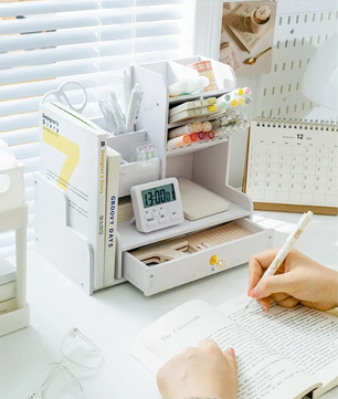 Houten Bureau Organizer met Pennenhouder – Praktische Opbergoplossing voor Thuis en Kantoor