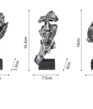 Set van 3 Abstracte Sculpturen 16 cm – “Silence Is Gold” Decoratie voor Bureau en Boekenplank