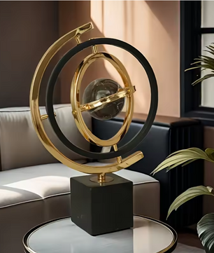 Moderne Abstracte Wereldbol Sculptuur – Metalen Decoratie met Rechthoekige Voet