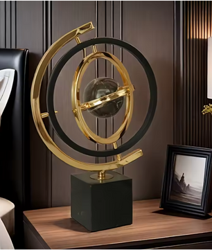 Moderne Abstracte Wereldbol Sculptuur – Metalen Decoratie met Rechthoekige Voet