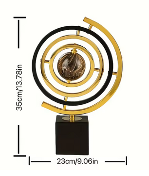 Moderne Abstracte Wereldbol Sculptuur – Metalen Decoratie met Rechthoekige Voet