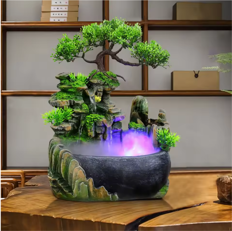 Desktop Waterfontein met Waterval – LED Zen Decoratie voor Interieur en Bureau