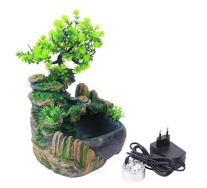 LED Tafel Fontein met Waterval en Vernevelaar – Resin Feng Shui Decoratie voor Bureau en Interieur