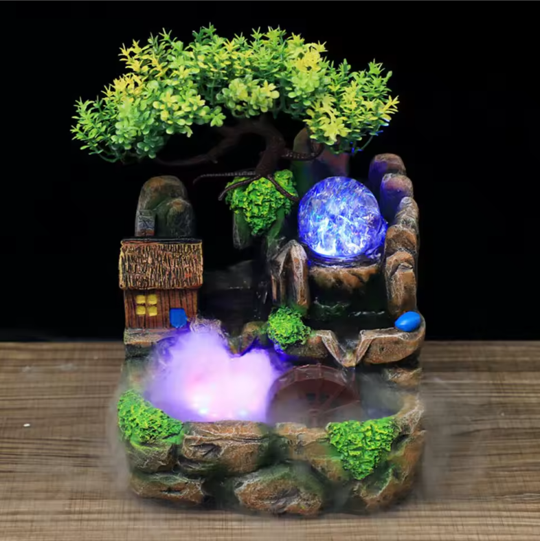 Tafel Waterfontein met Waterval, Vernevelaar en RGB LED Bal – Zen Interieurdecoratie