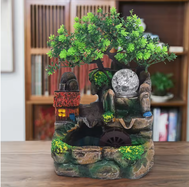 Tafel Waterfontein met Waterval, Vernevelaar en RGB LED Bal – Zen Interieurdecoratie