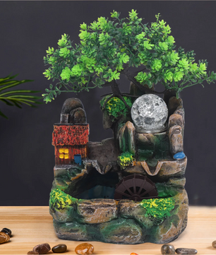 Tafel Waterfontein met Waterval, Vernevelaar en RGB LED Bal – Zen Interieurdecoratie