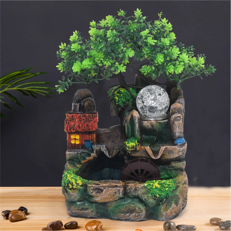 Tafel Waterfontein met Waterval, Vernevelaar en RGB LED Bal – Zen Interieurdecoratie