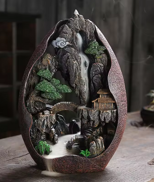 Backflow Wierookhouder met Rookwaterval – Resin Berglandschap Decoratie