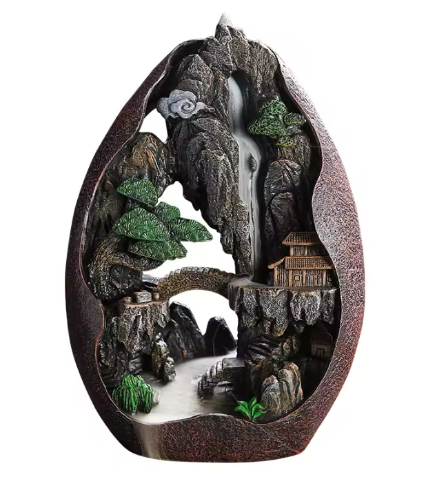 Backflow Wierookhouder met Rookwaterval – Resin Berglandschap Decoratie