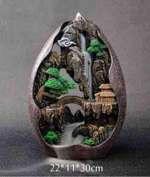 Backflow Wierookhouder met Rookwaterval – Resin Berglandschap Decoratie