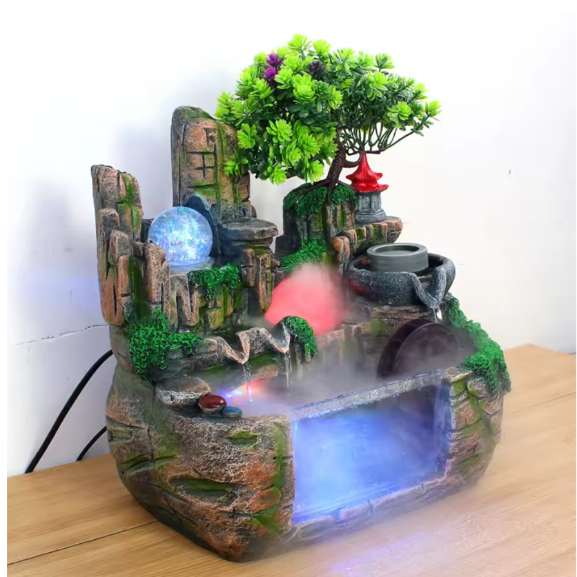 Tafel Waterfontein met Waterval, LED Verlichting en Vernevelaar – Moderne Interieurdecoratie