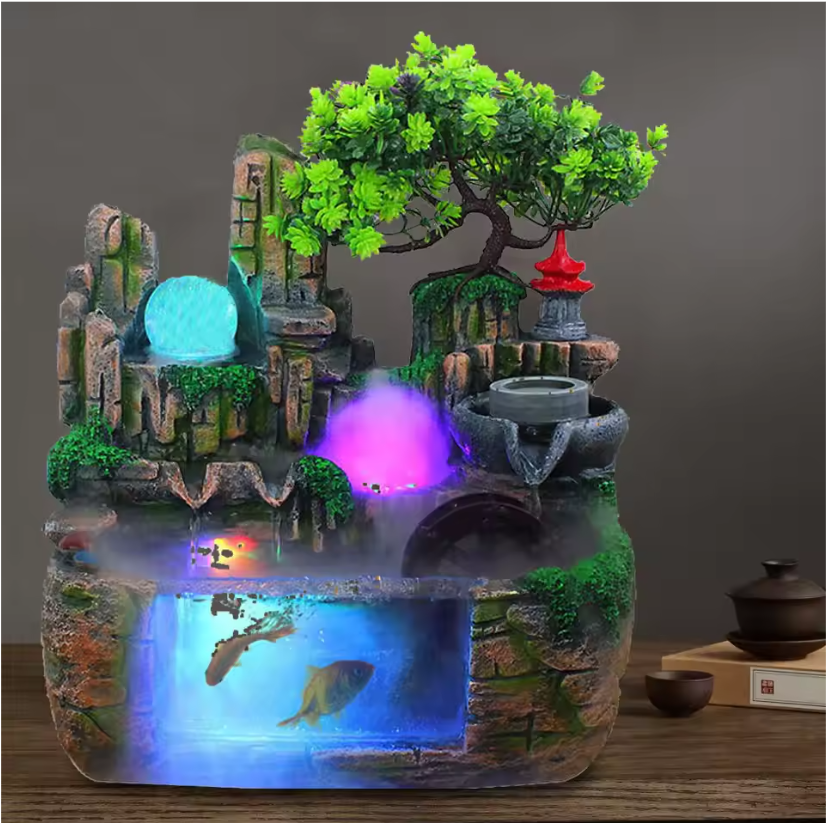 Tafel Waterfontein met Waterval, LED Verlichting en Vernevelaar – Moderne Interieurdecoratie