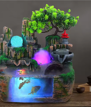 Tafel Waterfontein met Waterval, LED Verlichting en Vernevelaar – Moderne Interieurdecoratie