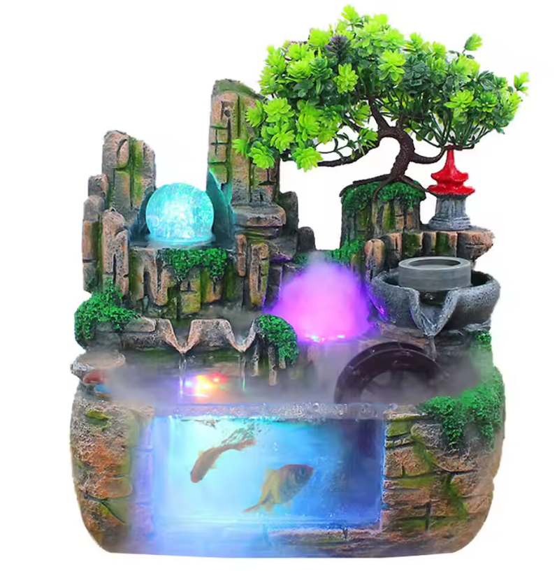 Tafel Waterfontein met Waterval, LED Verlichting en Vernevelaar – Moderne Interieurdecoratie