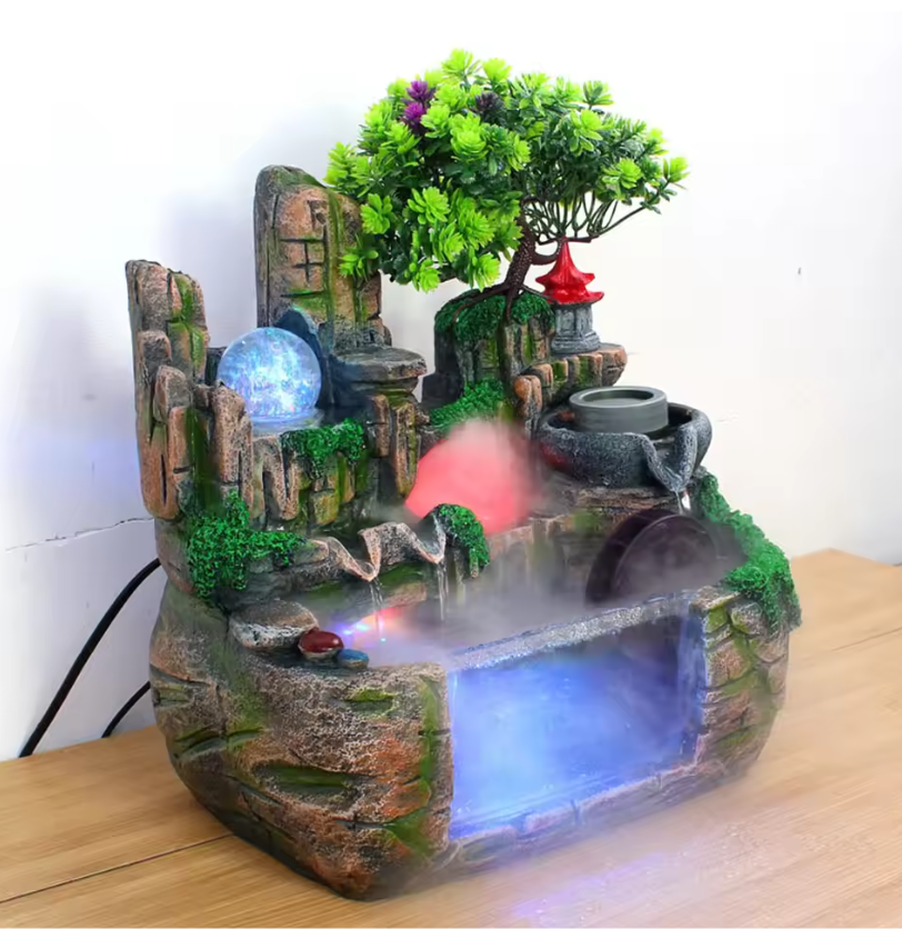 Tafel Waterfontein met Waterval, LED Verlichting en Vernevelaar – Moderne Interieurdecoratie