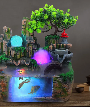 Tafel Waterfontein met Waterval, LED Verlichting en Vernevelaar – Moderne Interieurdecoratie