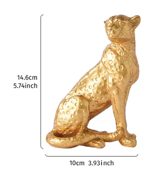Gouden Luipaard Sculptuur – Luxe Decoratiebeeld voor Bureau en Interieur
