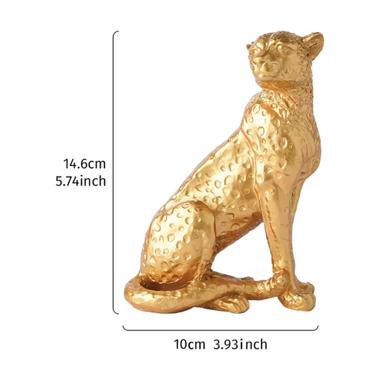 Gouden Luipaard Sculptuur – Luxe Decoratiebeeld voor Bureau en Interieur