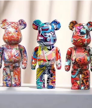 Graffiti Beer Decoratief Beeld met Opbergschaal – Moderne Abstracte Dieren Sculptuur voor Interieurdecoratie