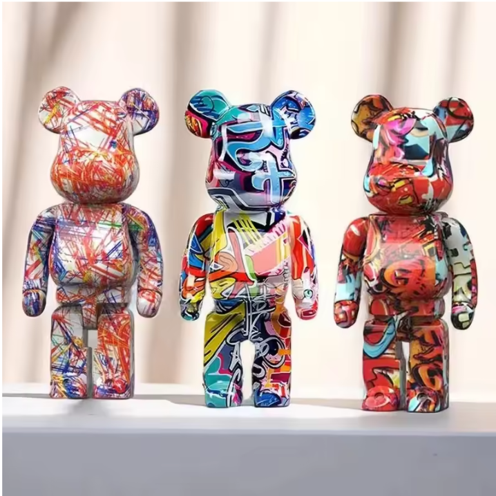 Graffiti Beer Decoratief Beeld met Opbergschaal – Moderne Abstracte Dieren Sculptuur voor Interieurdecoratie