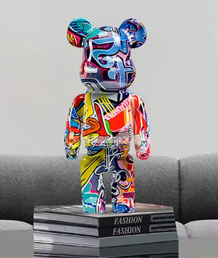 Graffiti Beer Decoratief Beeld met Opbergschaal – Moderne Abstracte Dieren Sculptuur voor Interieurdecoratie