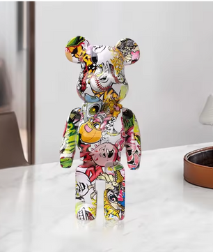 Graffiti Beer Decoratief Beeld met Opbergschaal – Moderne Abstracte Dieren Sculptuur voor Interieurdecoratie