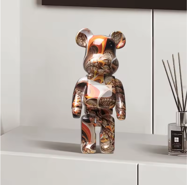 Graffiti Beer Decoratief Beeld met Opbergschaal – Moderne Abstracte Dieren Sculptuur voor Interieurdecoratie