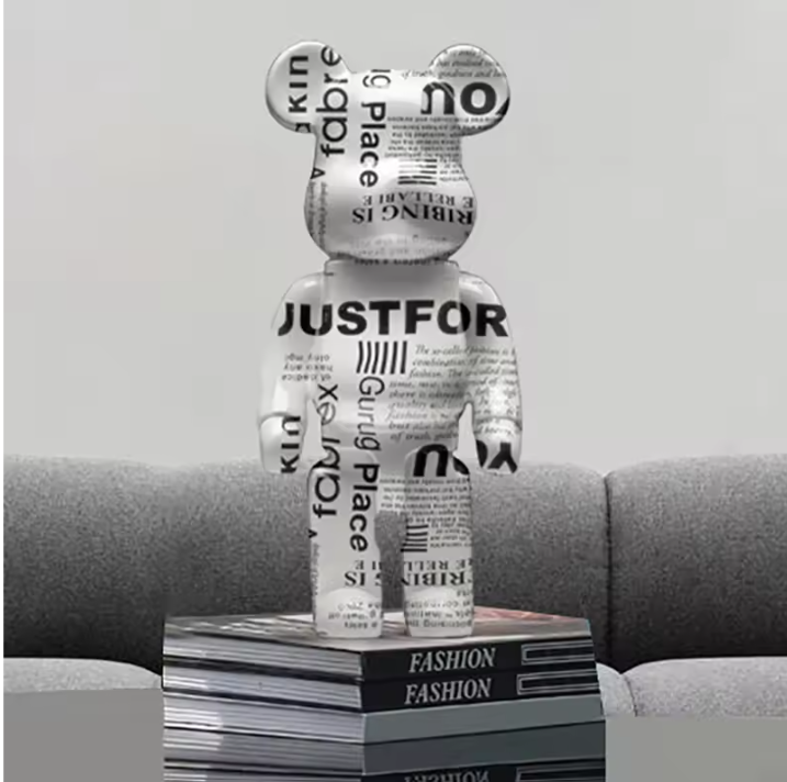 Graffiti Beer Decoratief Beeld met Opbergschaal – Moderne Abstracte Dieren Sculptuur voor Interieurdecoratie