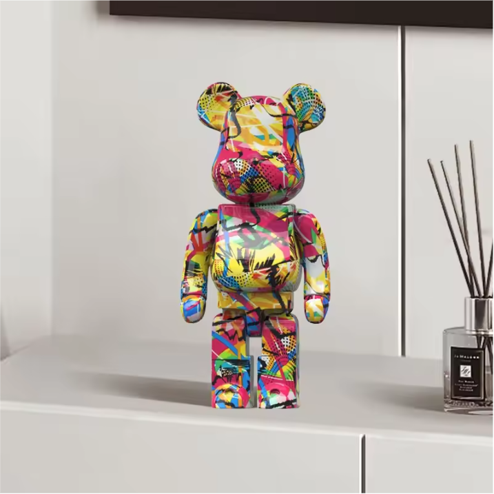 Graffiti Beer Decoratief Beeld met Opbergschaal – Moderne Abstracte Dieren Sculptuur voor Interieurdecoratie