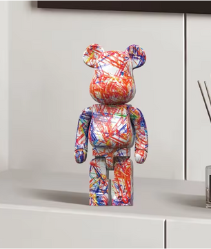 Graffiti Beer Decoratief Beeld met Opbergschaal – Moderne Abstracte Dieren Sculptuur voor Interieurdecoratie