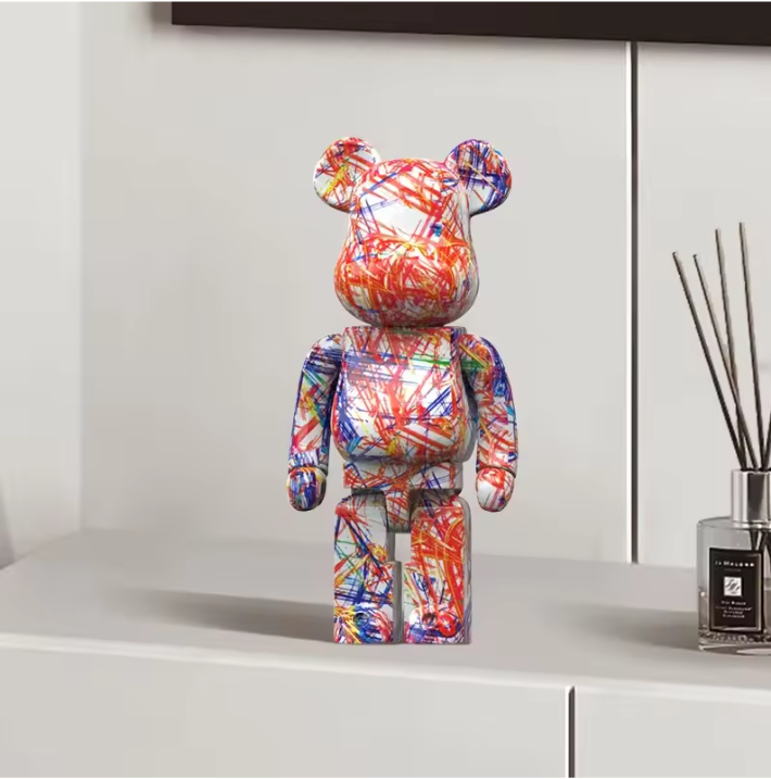 Graffiti Beer Decoratief Beeld met Opbergschaal – Moderne Abstracte Dieren Sculptuur voor Interieurdecoratie
