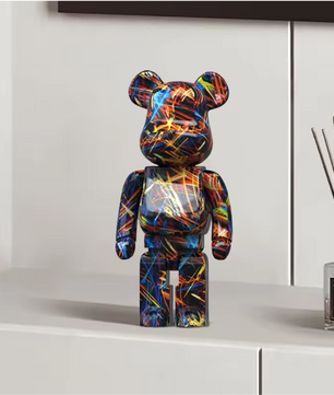 Graffiti Beer Decoratief Beeld met Opbergschaal – Moderne Abstracte Dieren Sculptuur voor Interieurdecoratie
