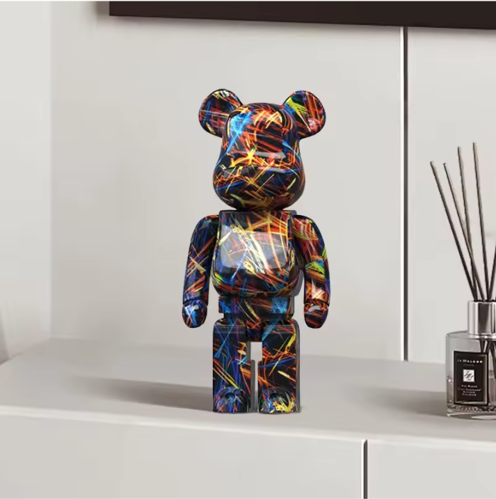 Graffiti Beer Decoratief Beeld met Opbergschaal – Moderne Abstracte Dieren Sculptuur voor Interieurdecoratie